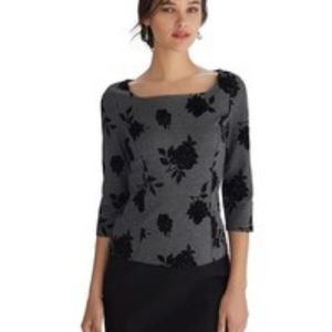 Flocked floral print bodice shirt, size 00, White House Black Market